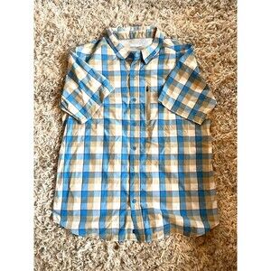 Columbia Omni-Wick Short Sleeve Plaid Blue & Beige Vented Fishing Outdoor Shirt